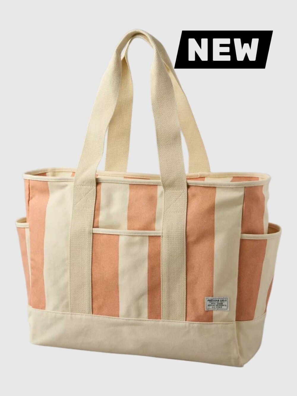 New! American Eagle Peach & Cream Oversized Weekender Canvas Tote Bag NWT